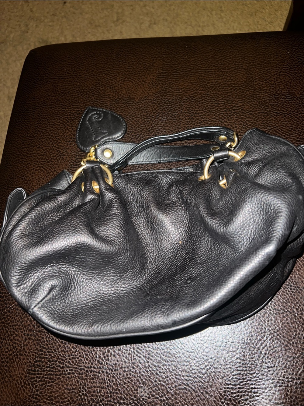 Black Leather Women’s Handbag with Gold Hardware